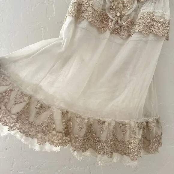 Free People Lace Tiered Top Romantic Boho Feminine Sheer Cream Ivory Sz 4 - Picture 4 of 11